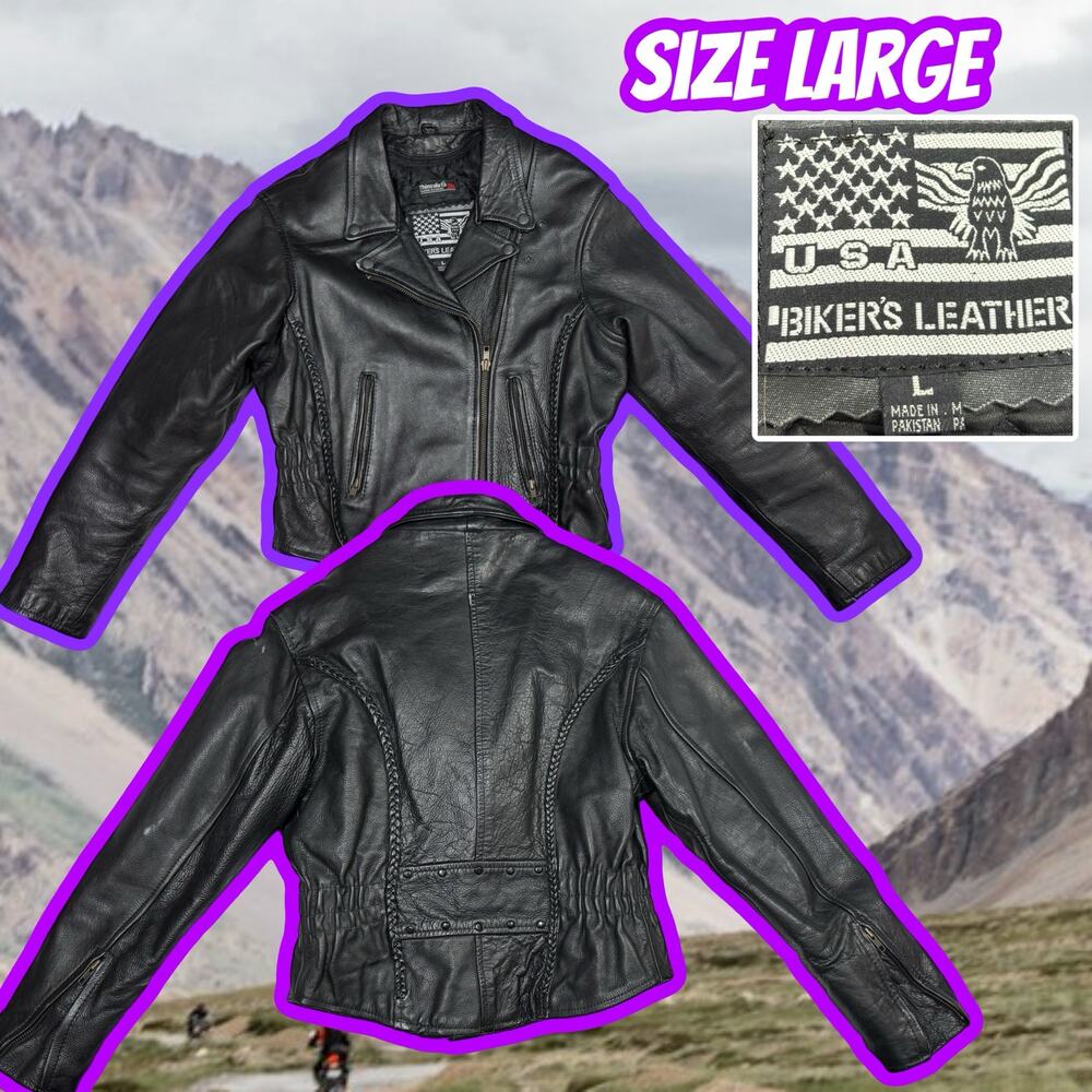 USA Bikers Leather Black Leather Jacket Size Large Thinsulate 3M Women's